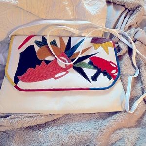 CARLOS FALCHI LEATHER white/multi color Tribal clutch bag